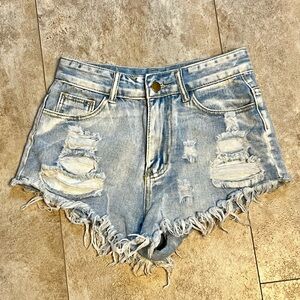 SHEIN Light Blue Frayed Hem Jean Shorts